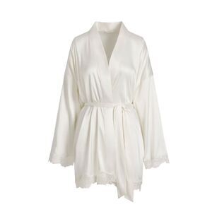 SKIMS Woven Shine Lace Short Robe - Ivory - XS